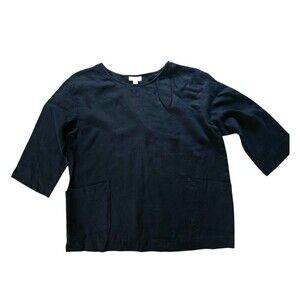 Pure J. Jill Linen Midnight Blue Boxy Top Lagenlook Beachy Small pockets